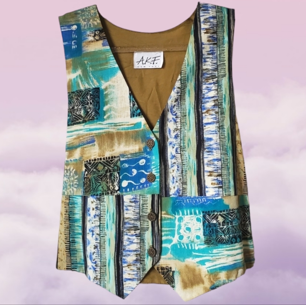 90's Patchwork Vest teal green vintage